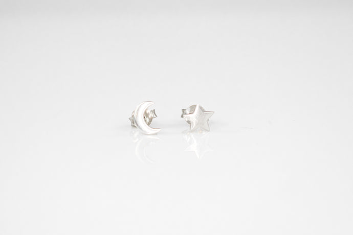 Sterling Silver Star & Moon Stud Earrings